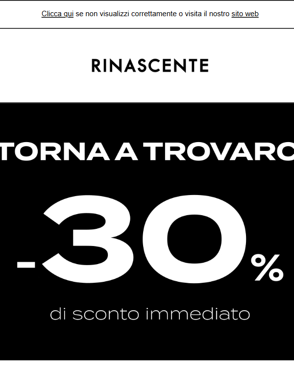 Ci manchi, 30% di sconto per il tuo shopping!