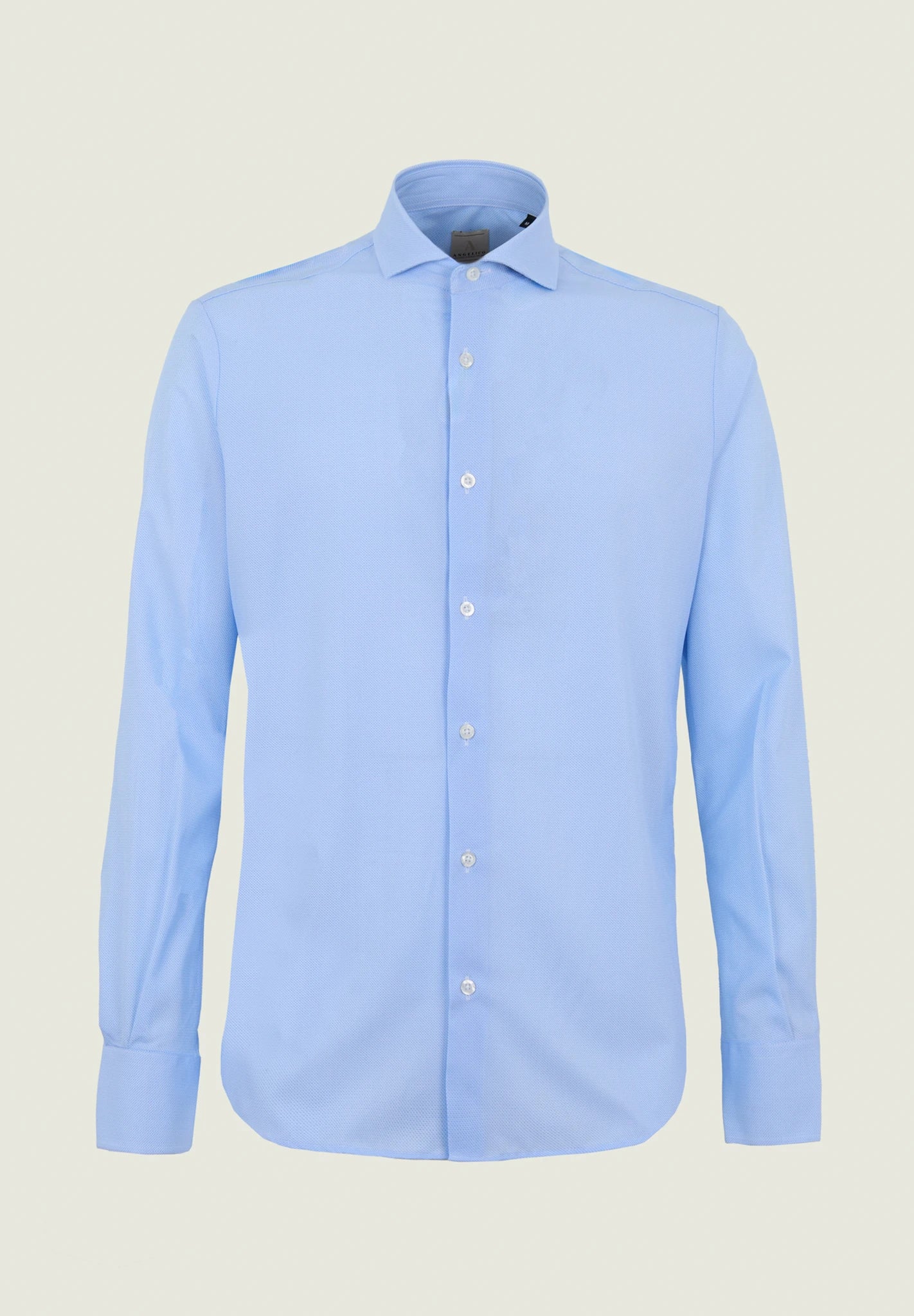 Image of Camicia azzurra microdisegno tessuto performance custom fit