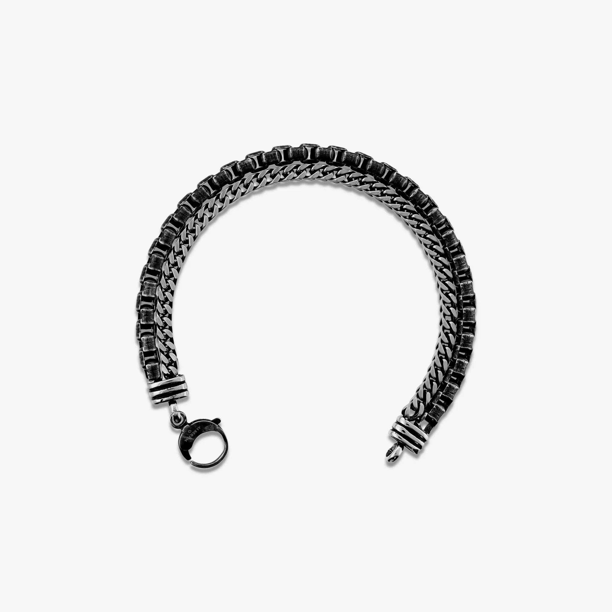 Image of Bracciale Uomo in Acciaio Doppia Maglia Grumetta e Veneziana