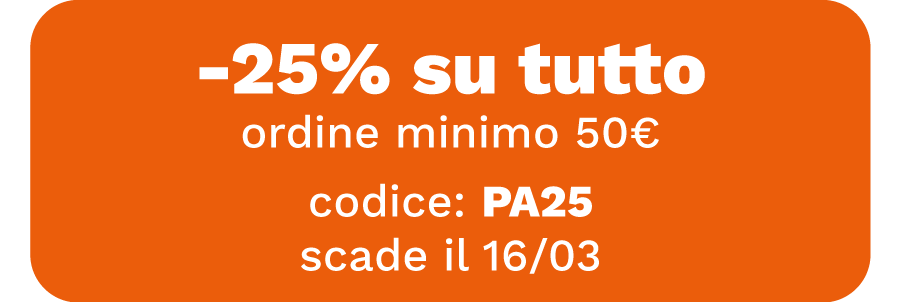 -25% su tutto, ordine minimo 50€, codice: PA25, scade il 16/03
