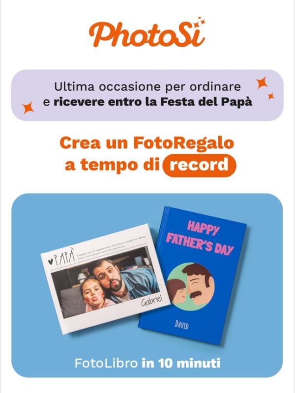 Ordina ora e ricevi entro la Festa del Papà 🕐