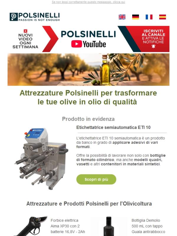 Imbottiglia il tuo Olio con Polsinelli! 🫒