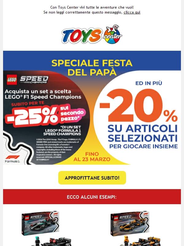 🎁 -20% su idee regalo per il papà! In più -25% sul secondo pezzo LEGO Formula 1 Speed Champions!
