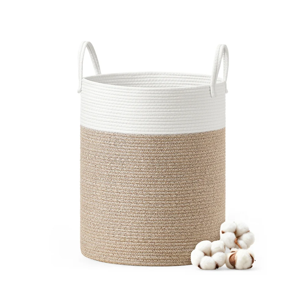 Image of Cesto portabiancheria in corda di cotone con manici