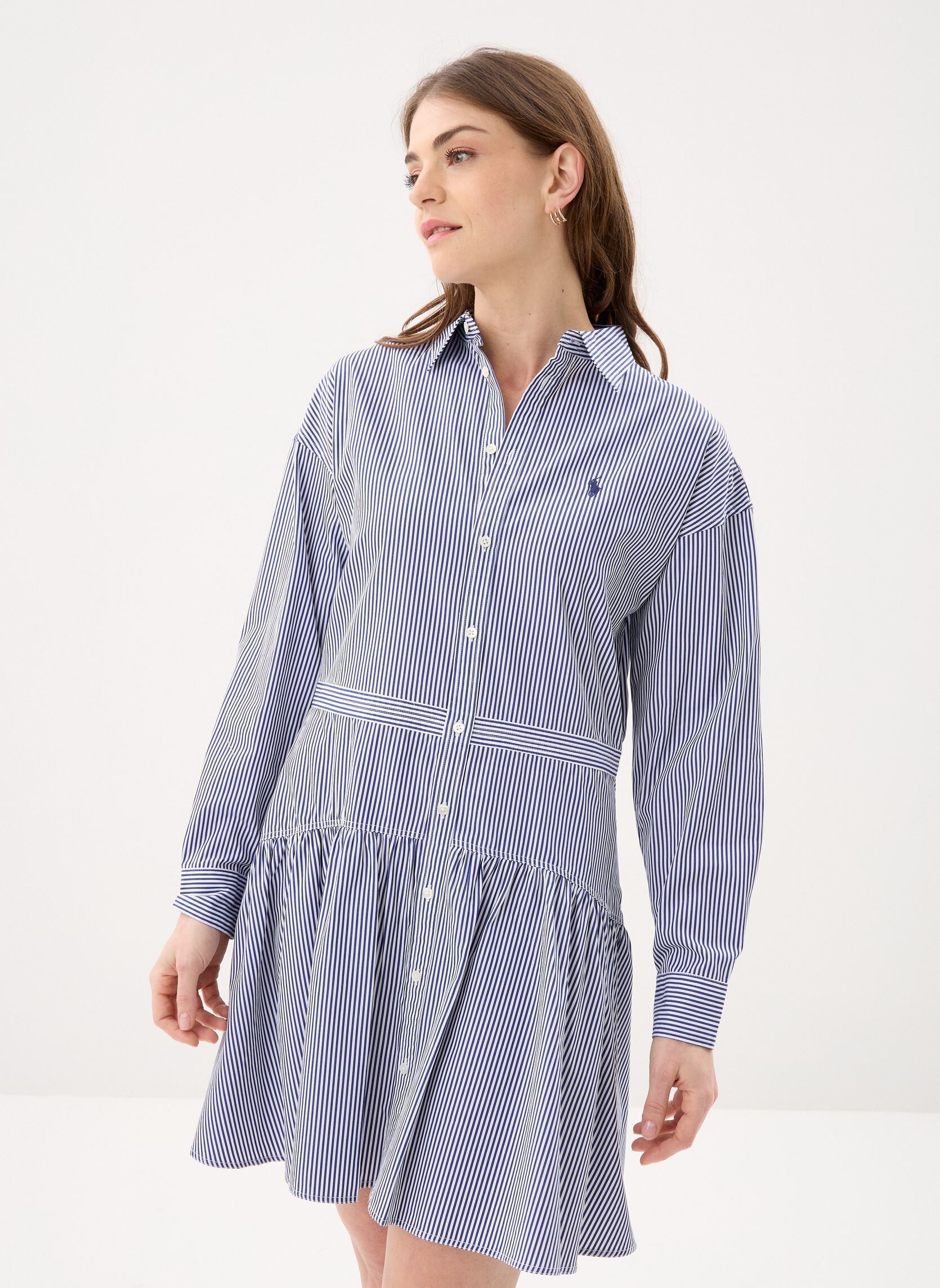 Polo Ralph Lauren Abiti Abito-camicia a pannelli in cotone a righe donna blu