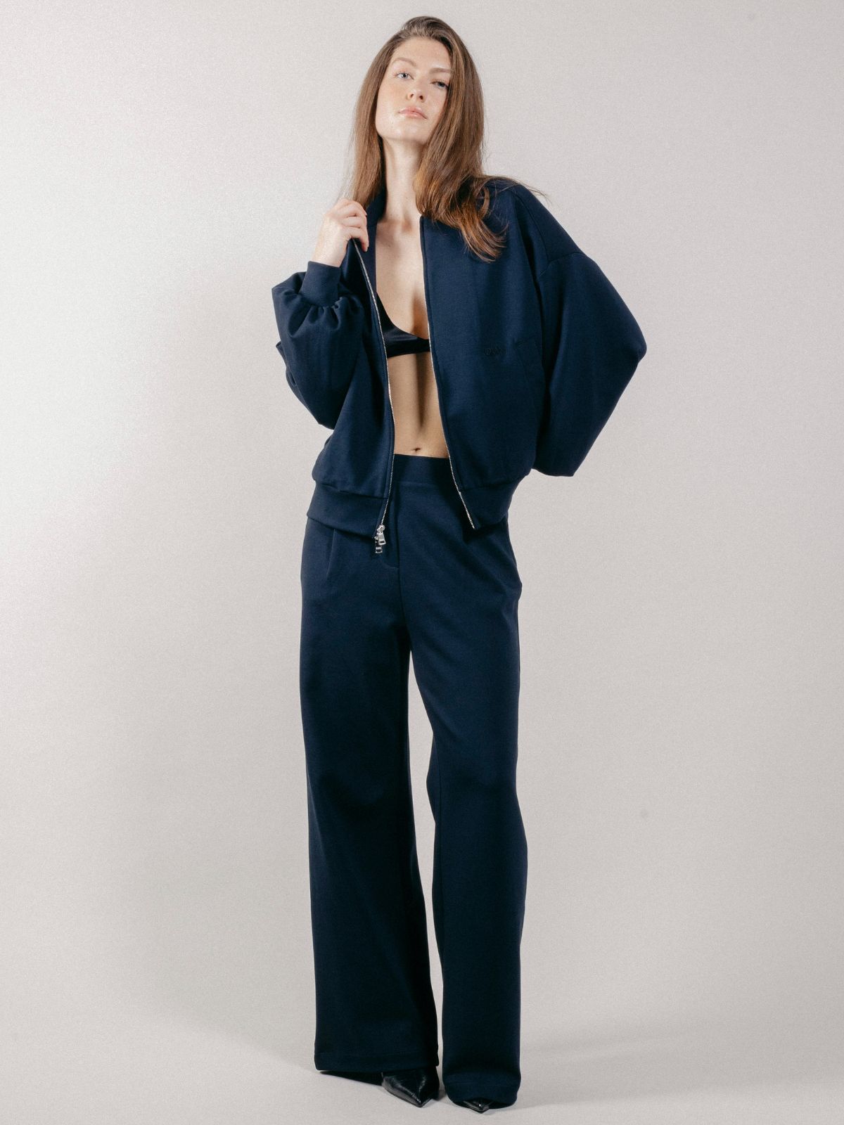 Pantalone Palazzo Loose Fit in Interlock Navy