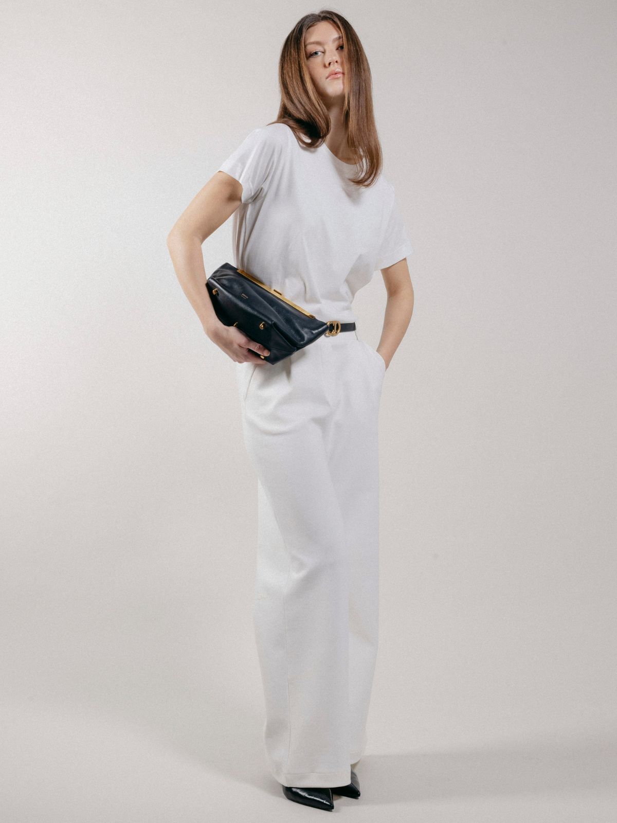 Pantalone Palazzo Loose Fit in Interlock Off White