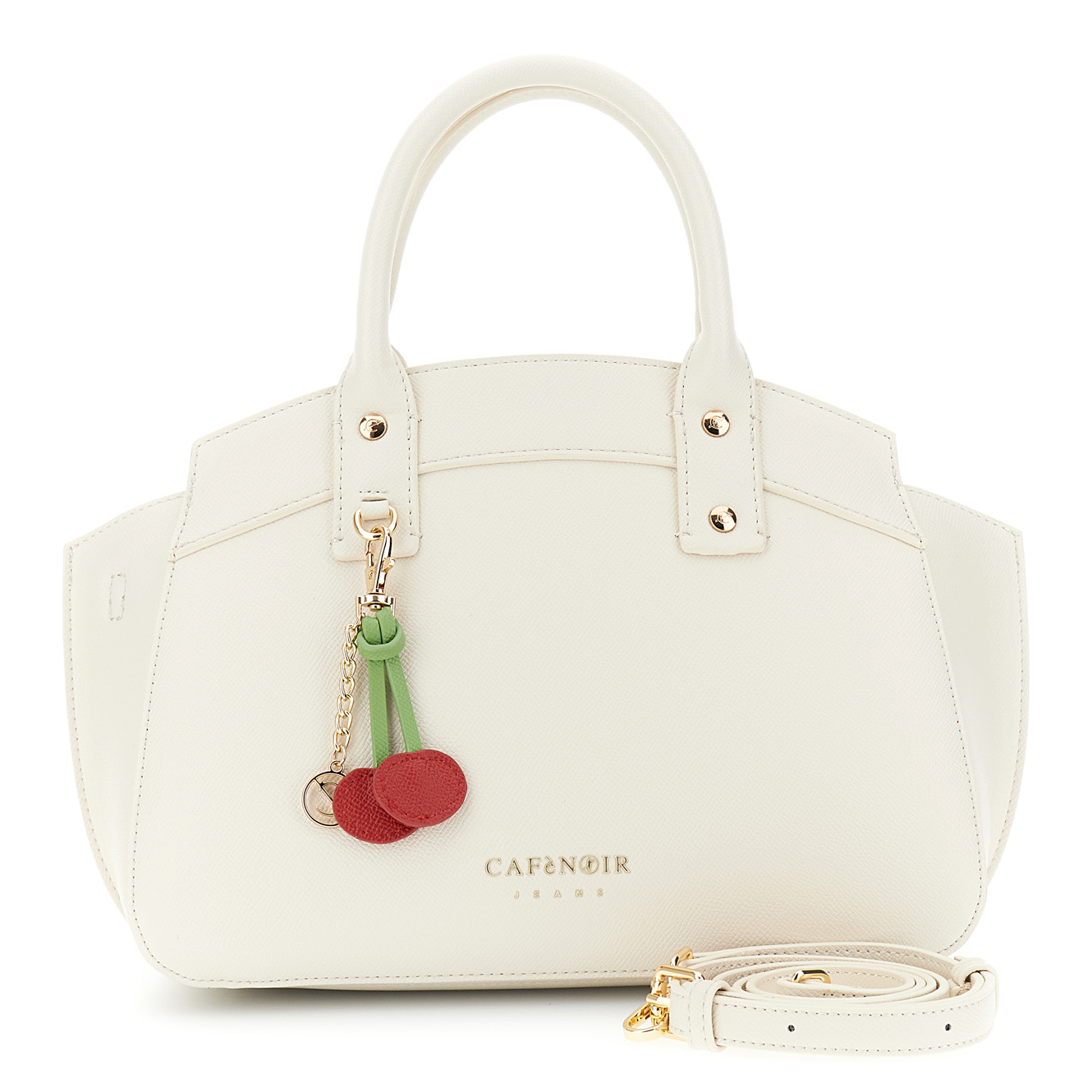 Image of borsa a mano effetto saffiano con charm avorio