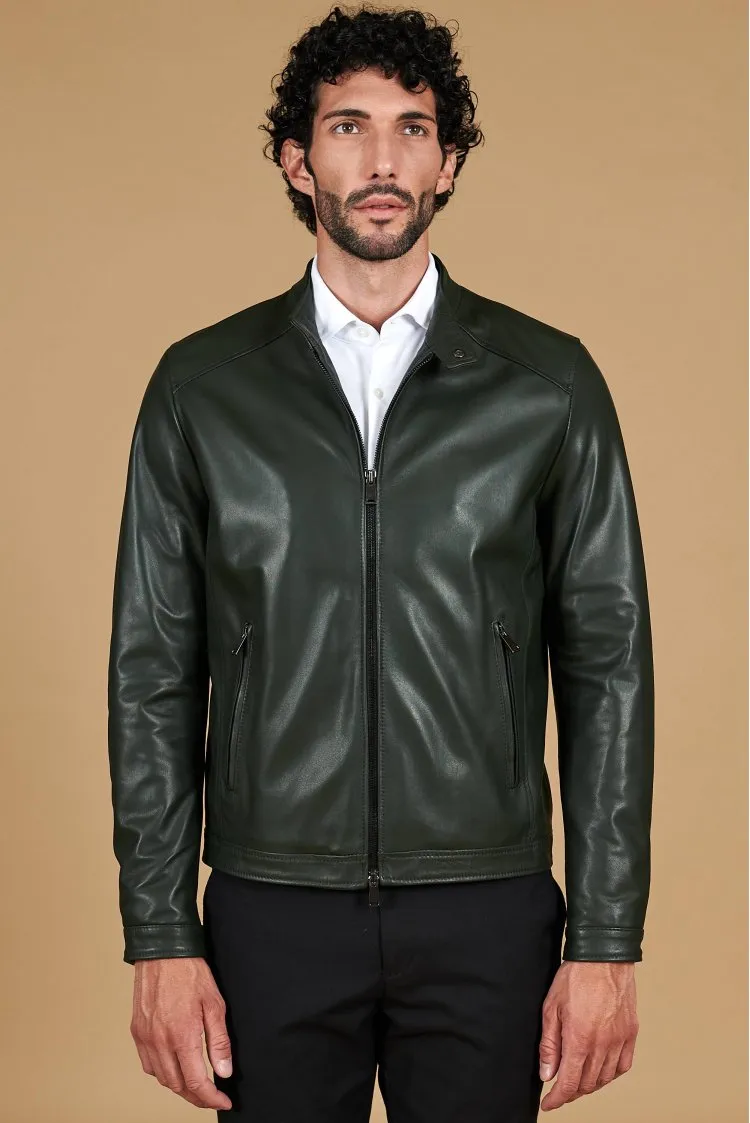 Image of Giacca in pelle naturale verde effetto liscio