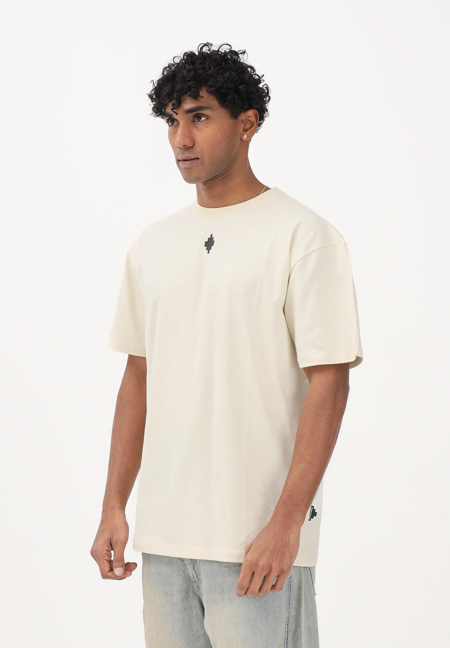 Image of MARCELO BURLON COUNTY OF MILAN T-shirt a manica corta beige da uomo con stampa logo