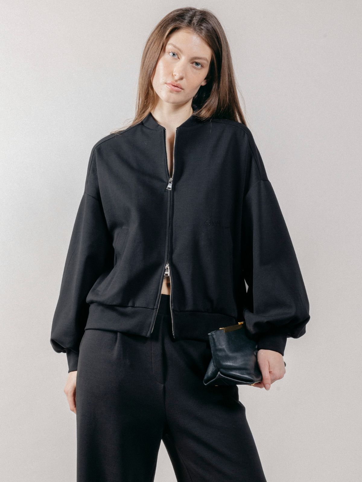 Giubbotto Bomber Loose Fit in Interlock Black