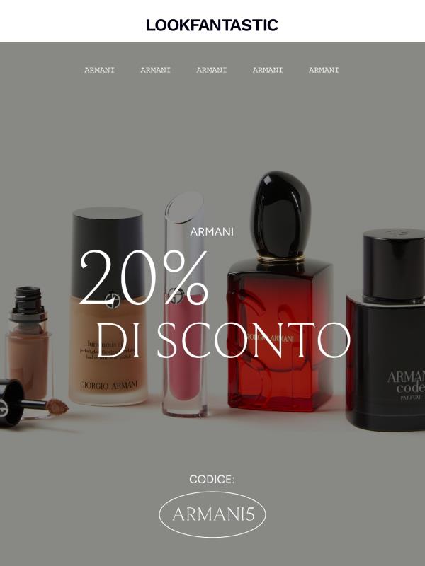 20% di sconto su Armani + 5% EXTRA