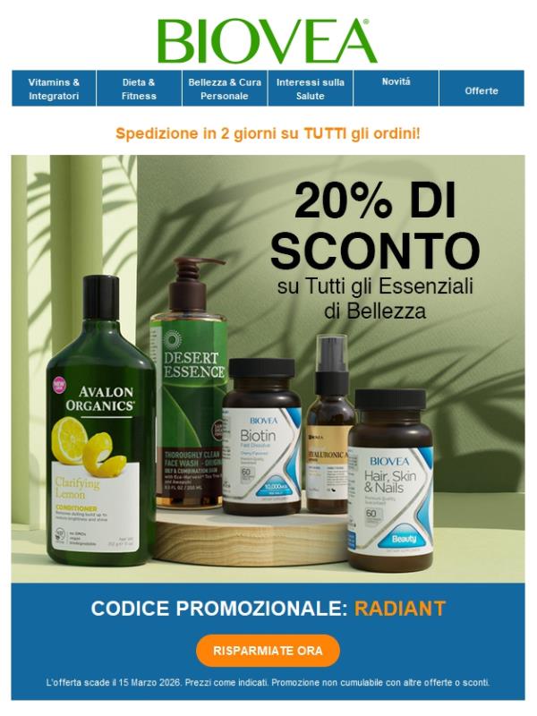 Coccolati con il 20% di Sconto su Tutti i Prodotti di Bellezza!