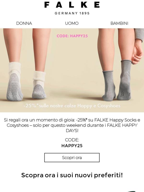 Approfitti del 25%* durante i FALKE HAPPY DAYS