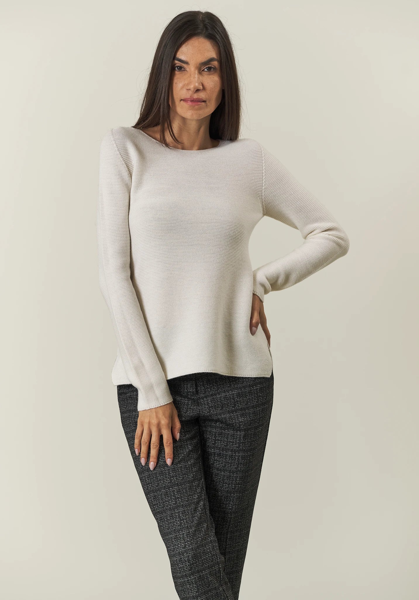 Image of Girocollo beige lana merinos Lana Gatto