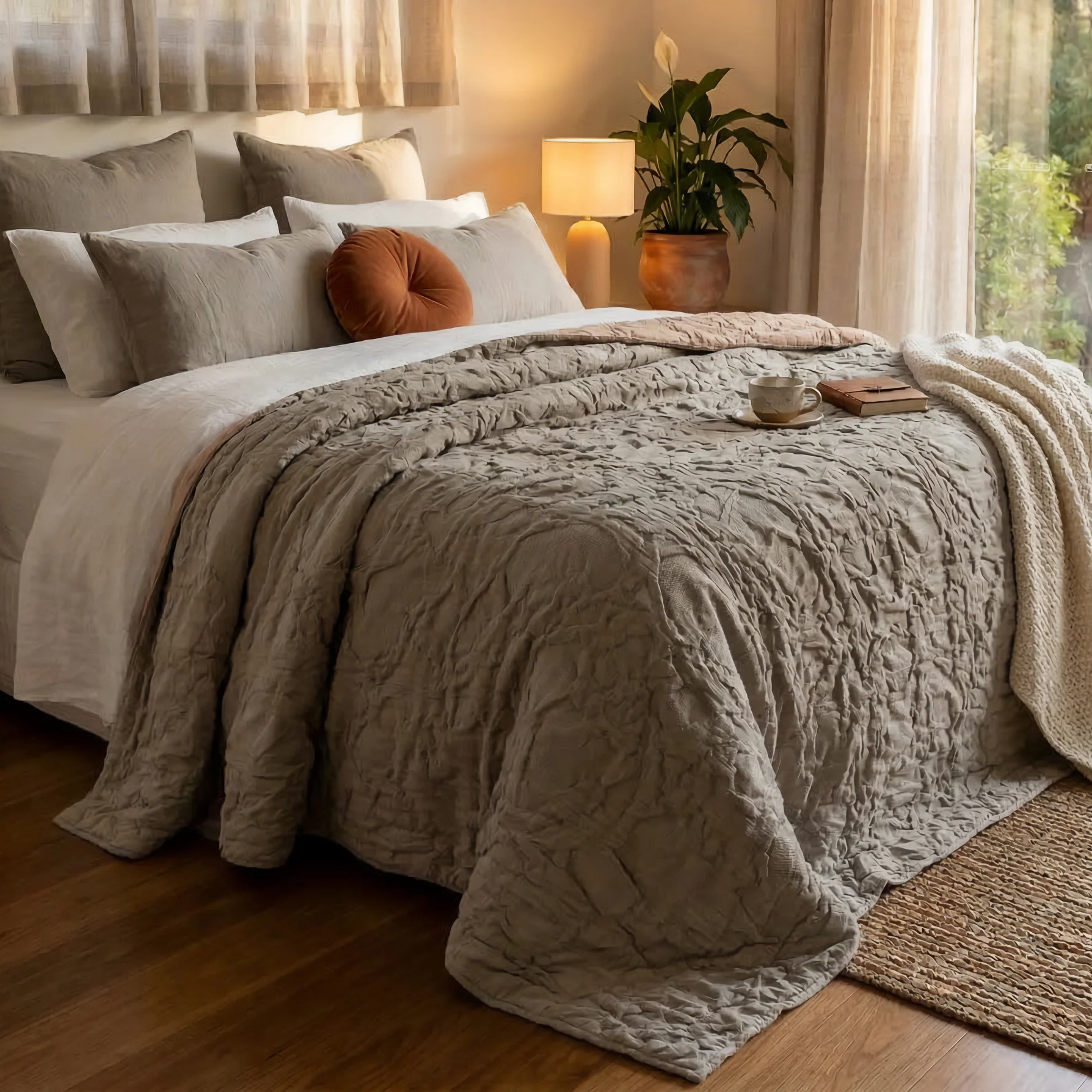 Image of Copriletto in Cotone Stonewashed <br>con Lavorazione a Rilievo - <b>Manner