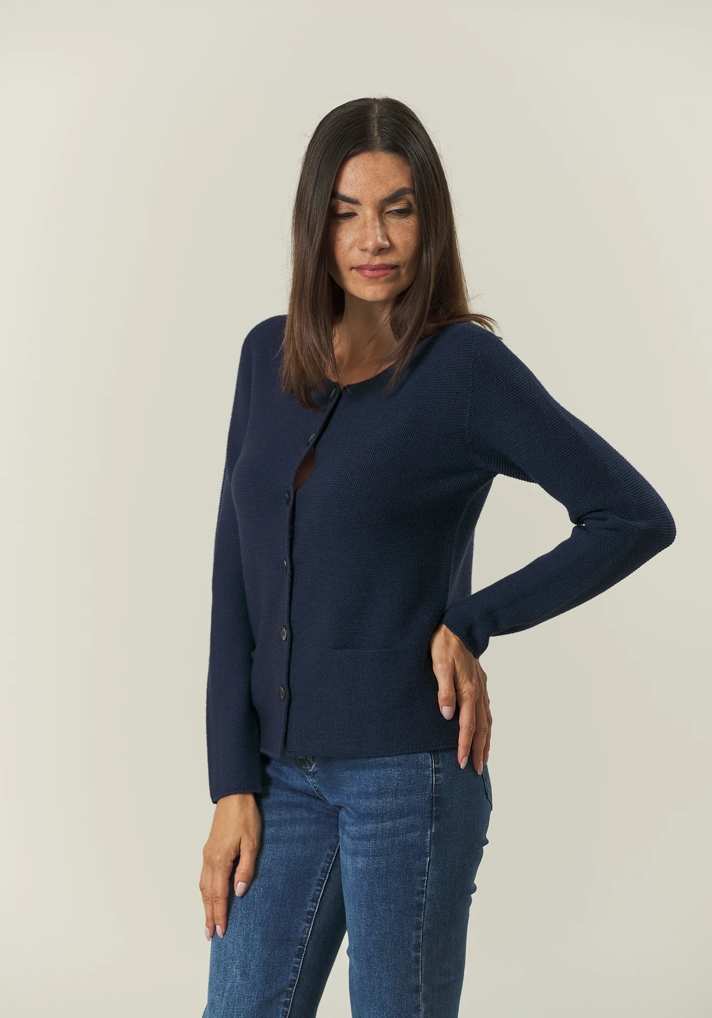 Image of Giacca maglia blu lana merinos Lana Gatto