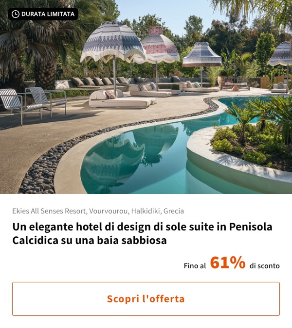 Un elegante hotel di design di sole suite in Penisola Calcidica su una baia sabbiosa