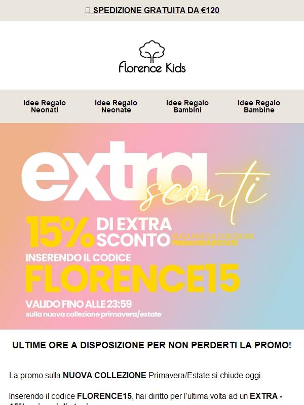 ⏳ FLORENCE15 scade oggi: ultimi -15% sulla collezione P/E