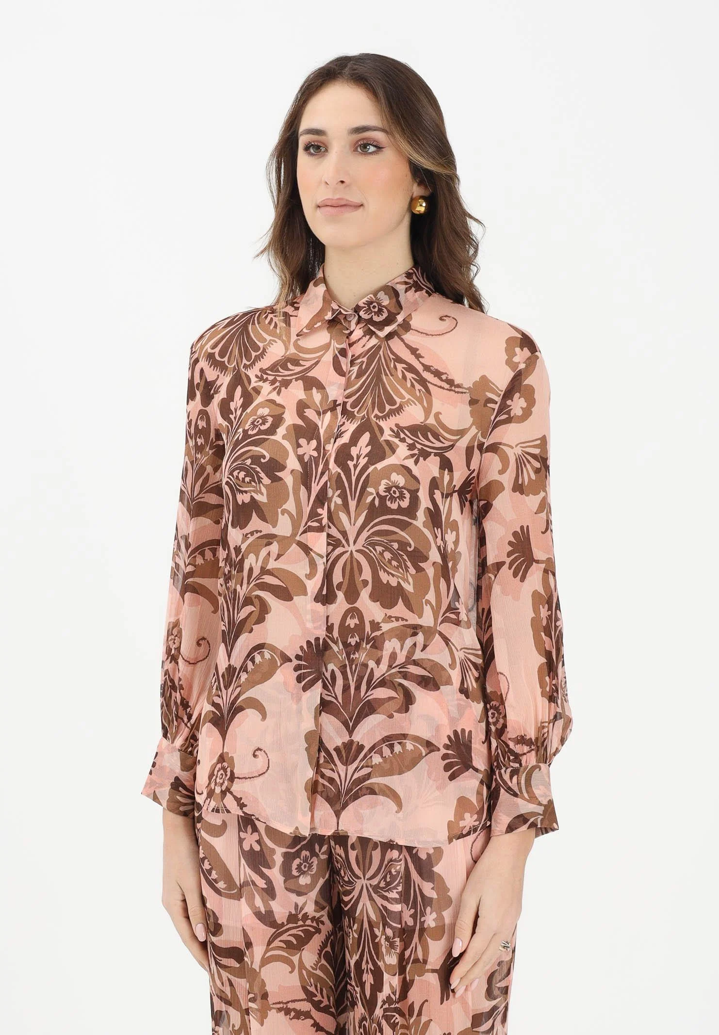 Image of SIMONA CORSELLINI Camicia a manica lunga rosa da donna con stampa floreale