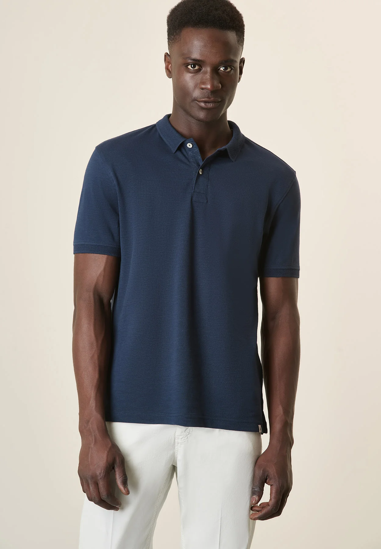 Image of Polo blu cotone slub
