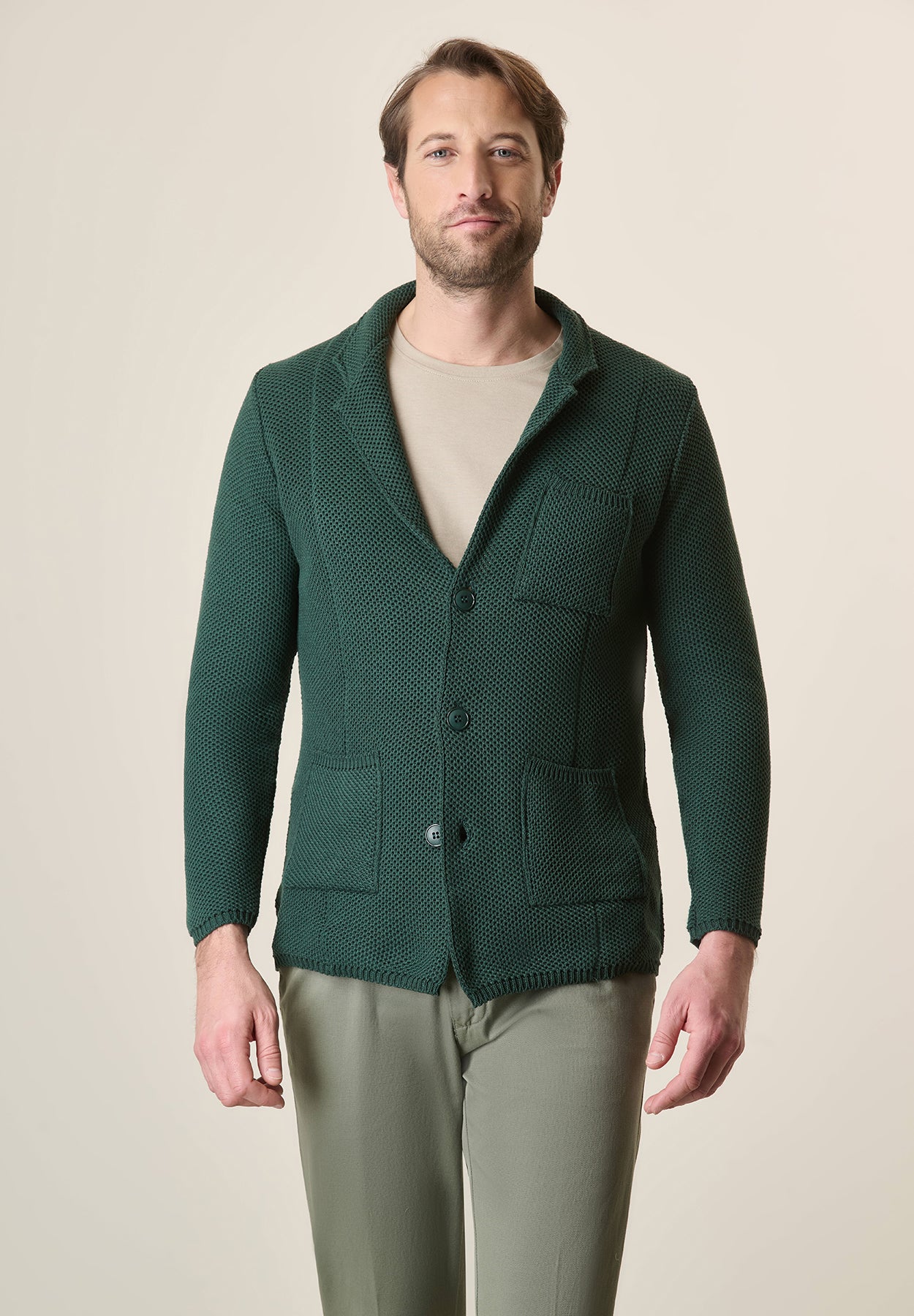 Image of Giacca maglia verde misto cotone