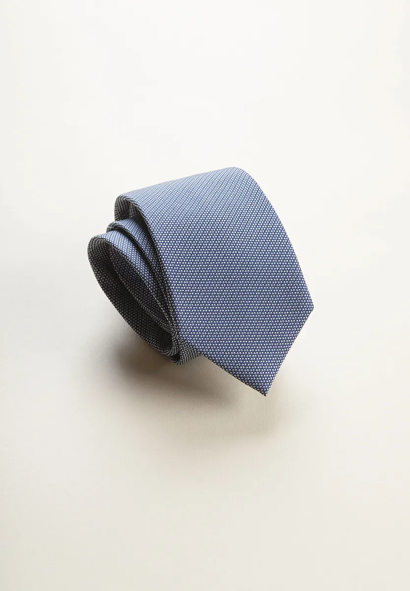 Image of Cravatta blu microarmatura seta