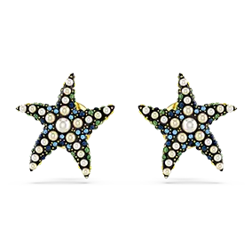 Orecchini a lobo Idyllia<br />Crystal Pearl, Stella marina, Piccoli, Multicolore, Placcato color oro