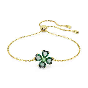 Bracciale Idyllia<br />Taglio misto, Quadrifoglio, Verde, Placcato color oro