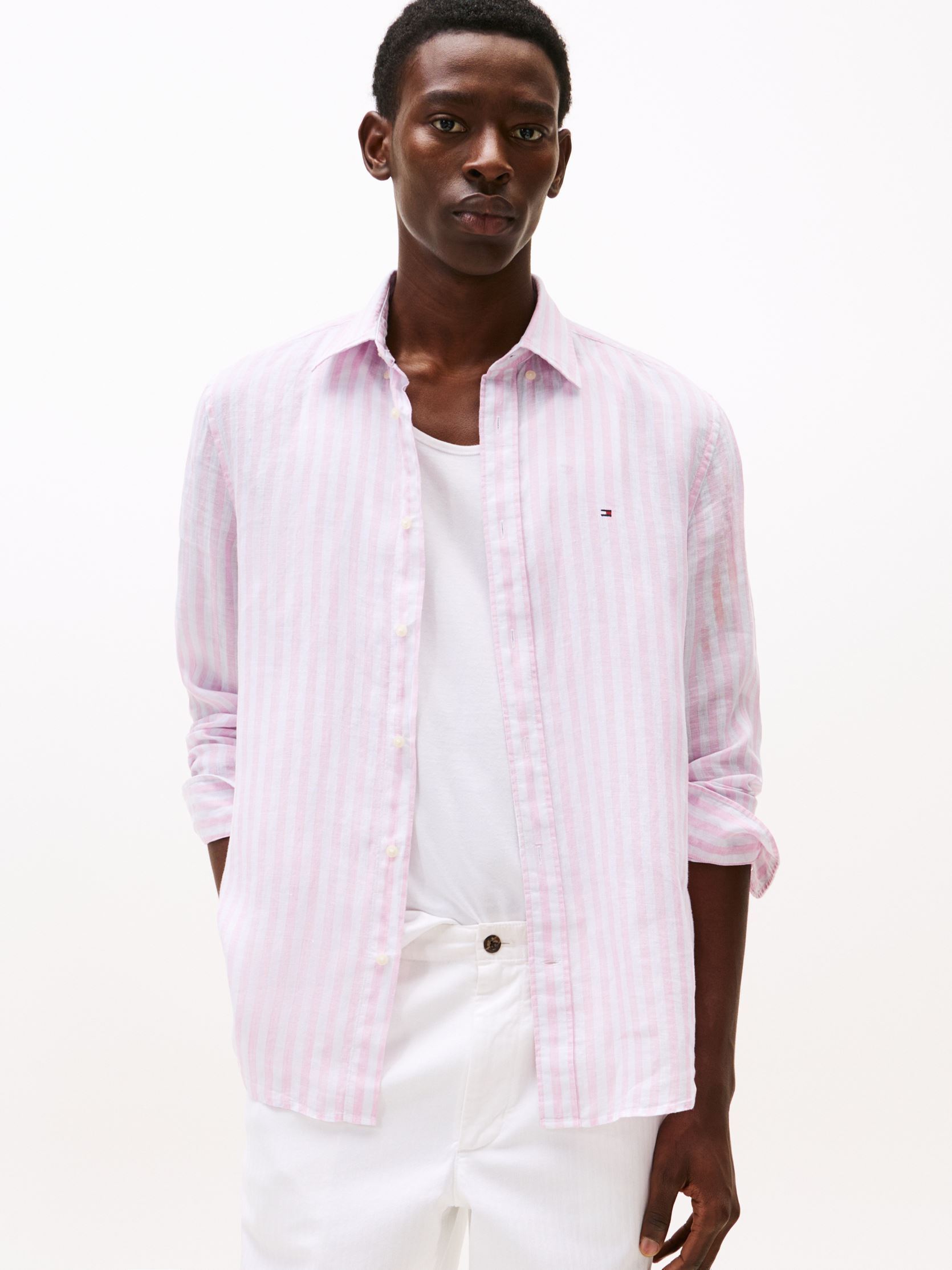 Tommy Hilfiger Chemises Chemise - Linen Essential Stri MW0MW38581 homme rose