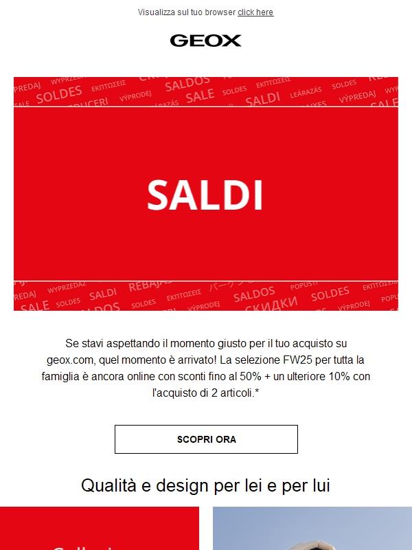 Saldi geox.com | Ultimi giorni fino al 50% + EXTRA 10% ⏰