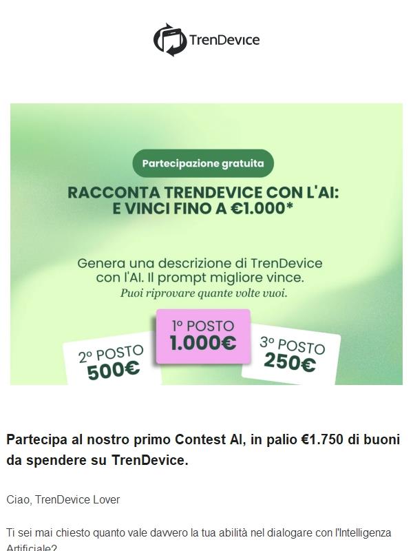 Vinci €1.000 da  spendere su  TrenDevice