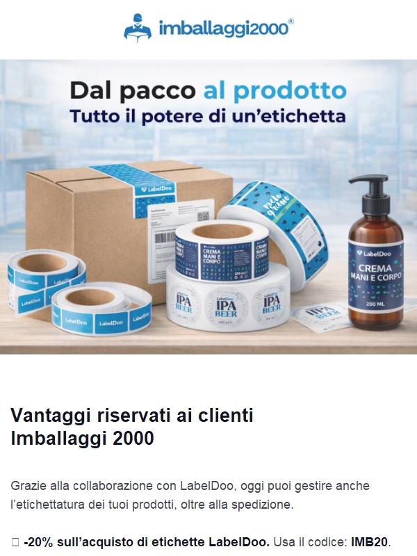 🏷️ –20% etichette + campionario gratis