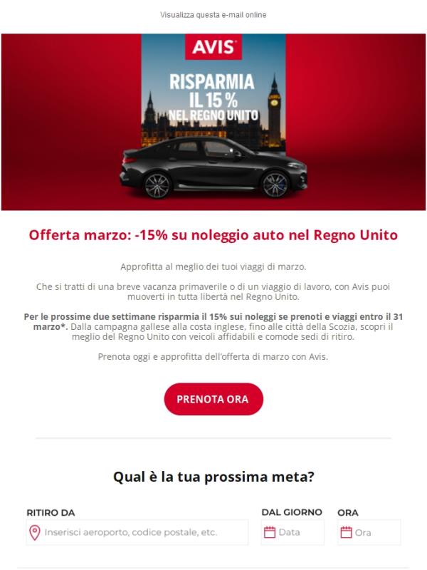 A marzo, risparmia il 15% sui noleggi nel Regno Unito