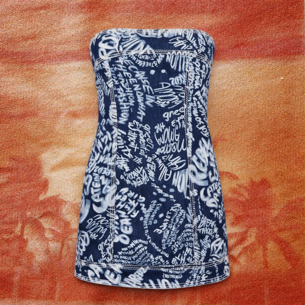 Dark Wash Rebel Hibiscus Denim Dress