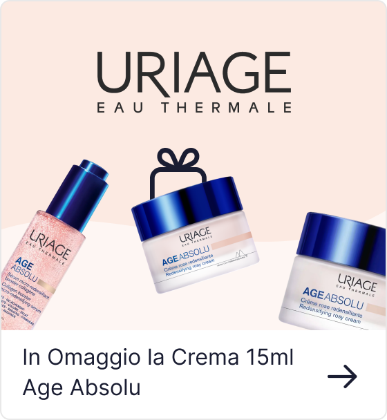 Uriage Eau Thermale Age Absolu anti-age creams displayed with bottle and jars, promotion offering a free 15ml Age Absolu cream