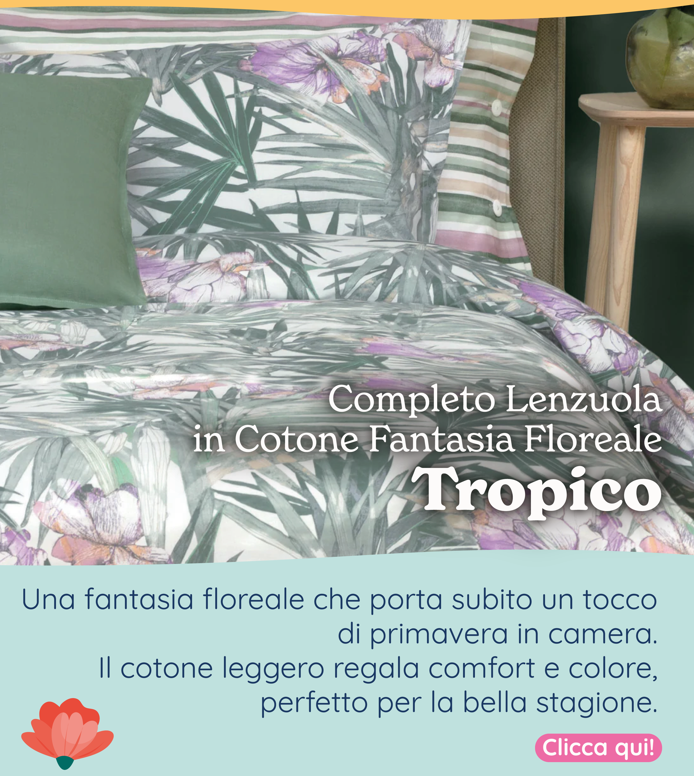 Completo Lenzuola in Cotone Fantasia Floreale - Tropico