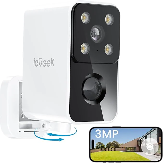 Telecamera Wifi Esterno Senza Fili,ieGeek Rotazione 180°    4 LED Lights, 2K Videocamera sorveglianza Interno a Batteria, PIR Rilevamento Umano, Visione Notturna a Colori ieGeek