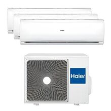 Haier multi-split air conditioning system with three white wall-mounted indoor units and one outdoor condenser unit