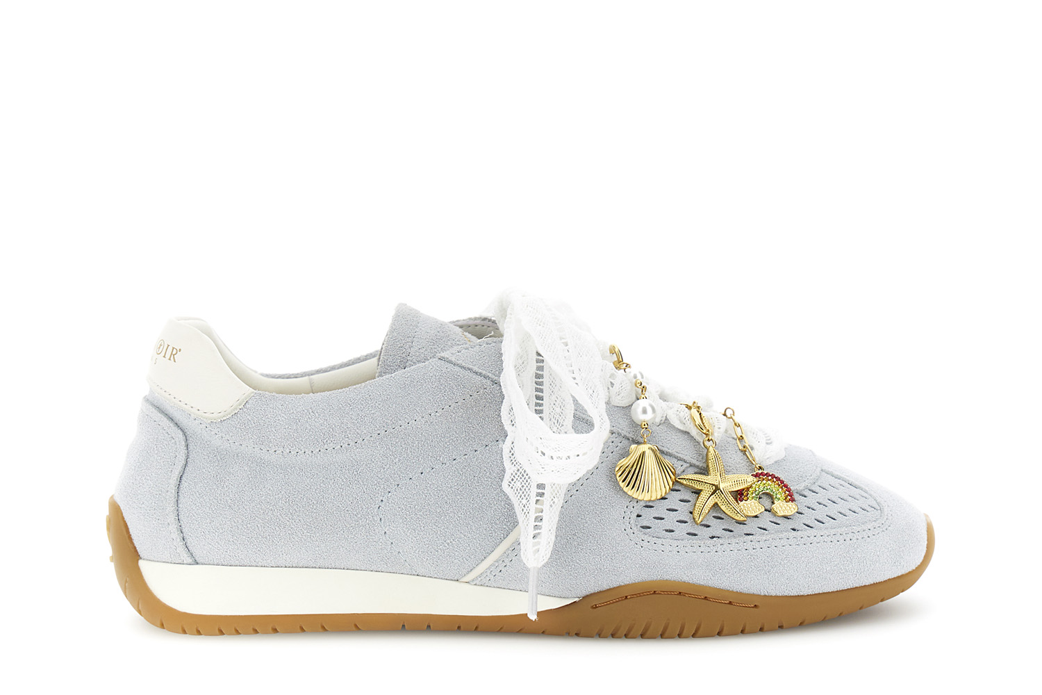 Image of running allacciate in pelle scamosciata traforata celeste