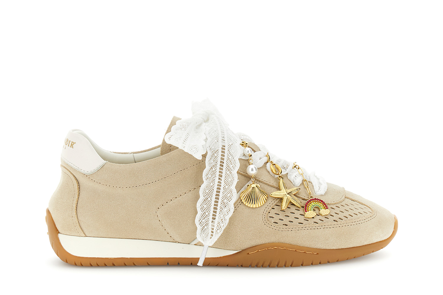 Image of running allacciate in pelle scamosciata traforata beige