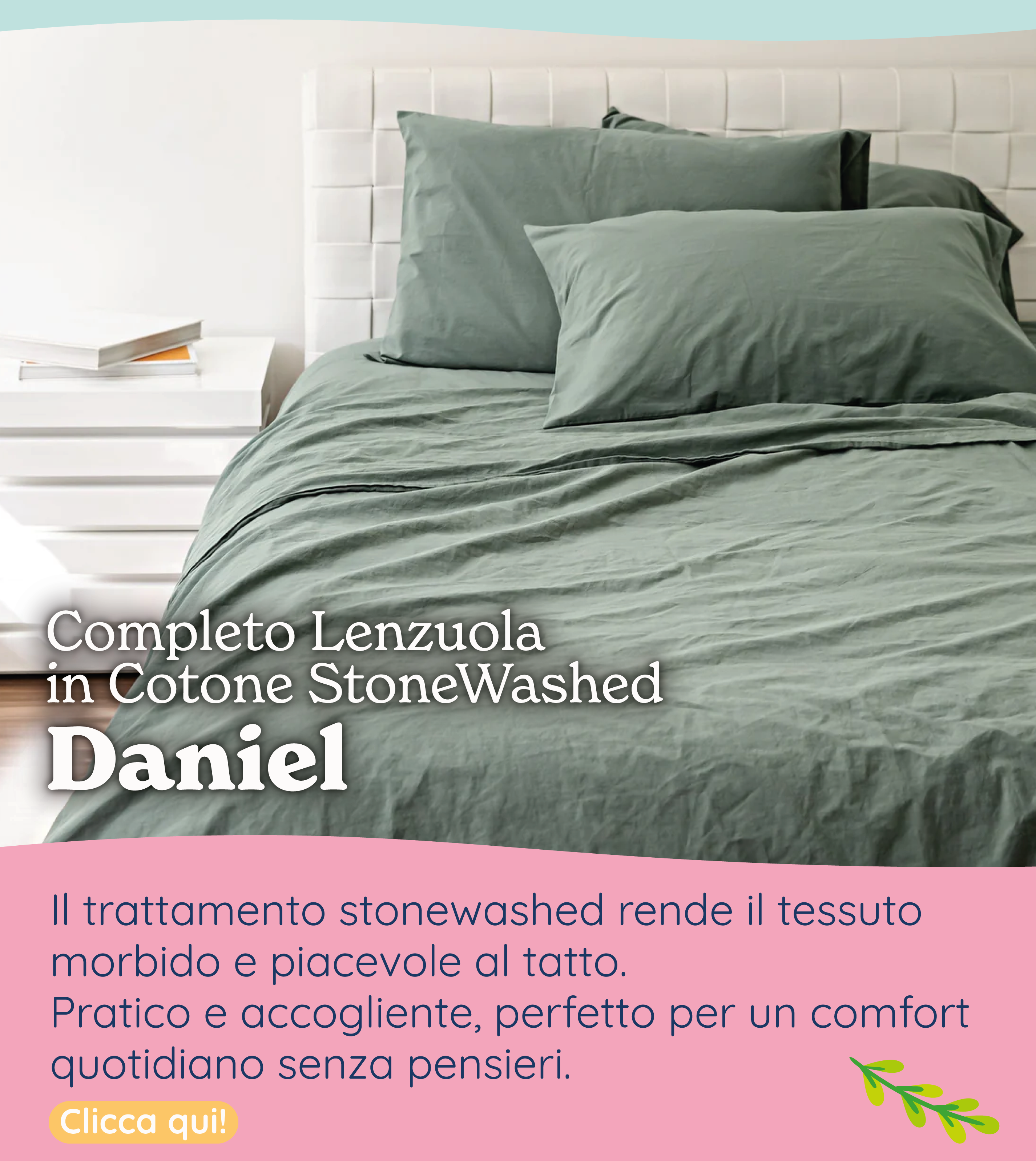 Completo Lenzuola di Cotone StoneWashed No Stiro - Daniel