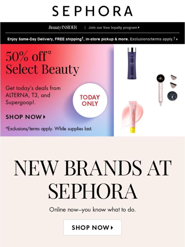 50% off select beauty is yours