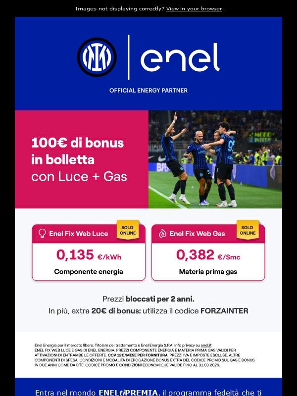 Con ENEL 100 euro di bonus in bolletta con Luce + Gas