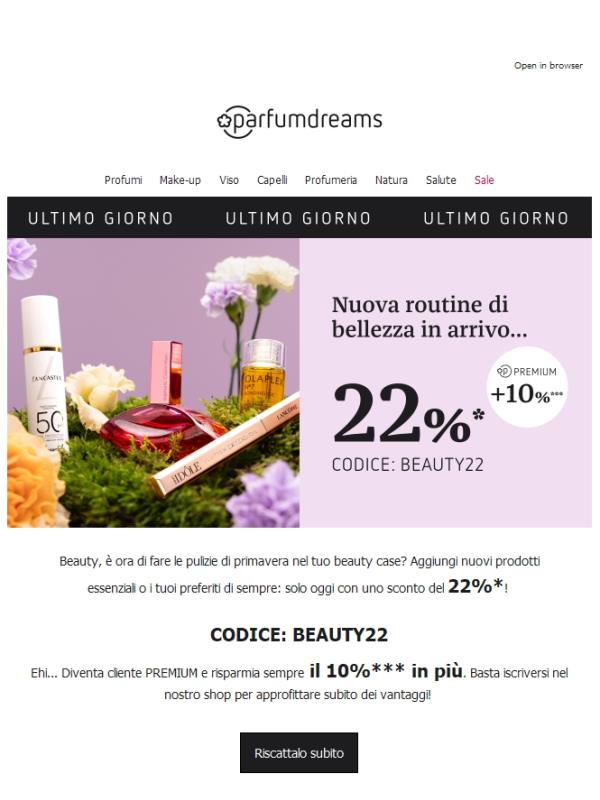 Ultimo giorno! 22% + 10% di sconto con PREMIUM 🌷