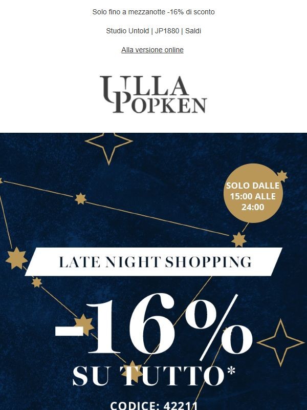 🎯 Late Night Shopping: -16% di sconto