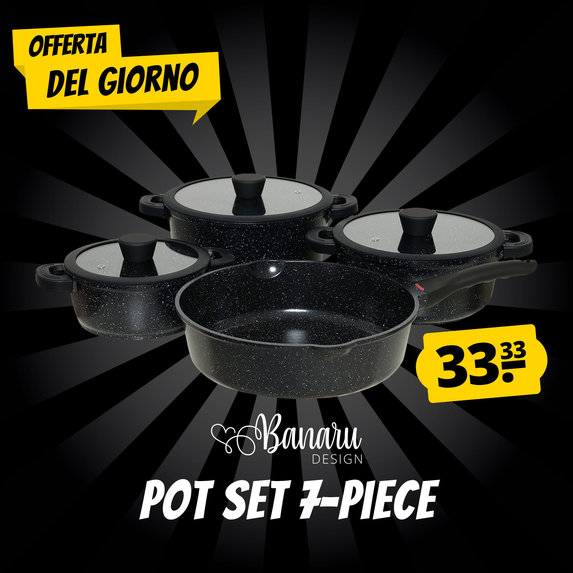 banaru design pentola in alluminio set 7 pezzi