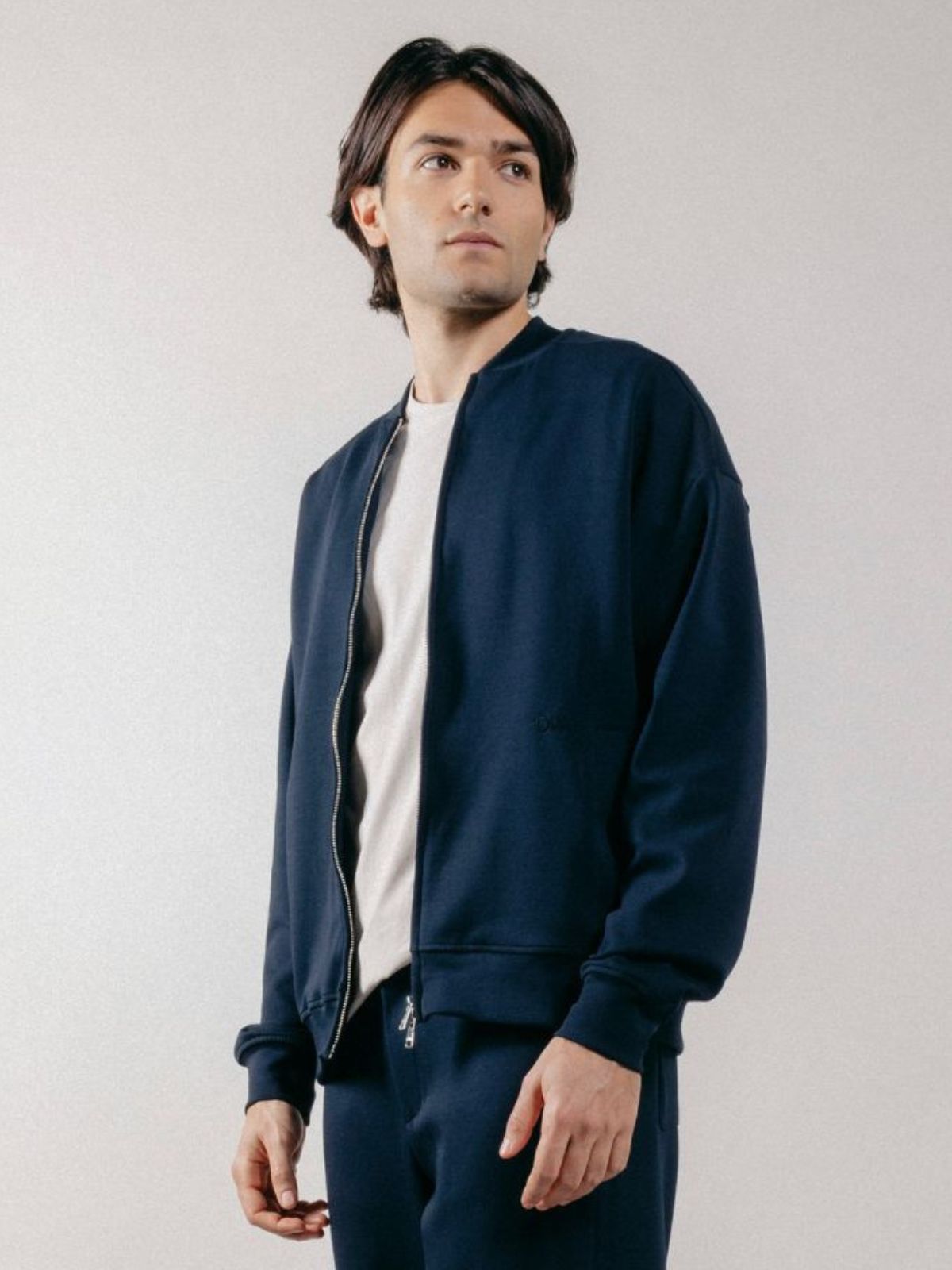 Giubbotto Bomber Loose Fit in Interlock Navy