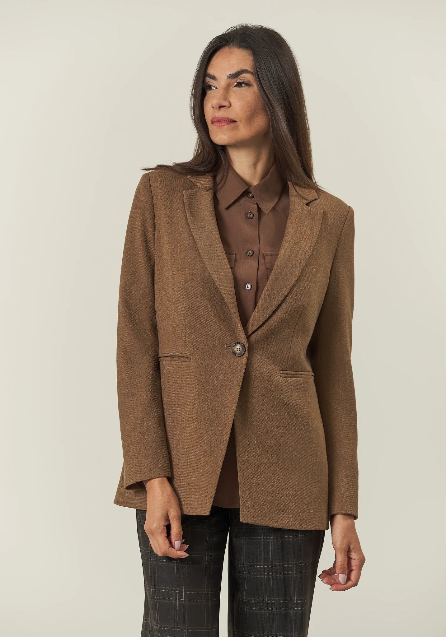Image of Giacca cammello trama diagonale un bottone