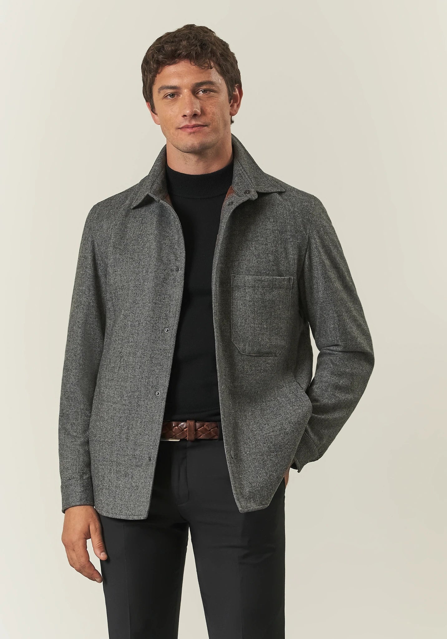 Image of Over jacket nero grigio resca misto lana